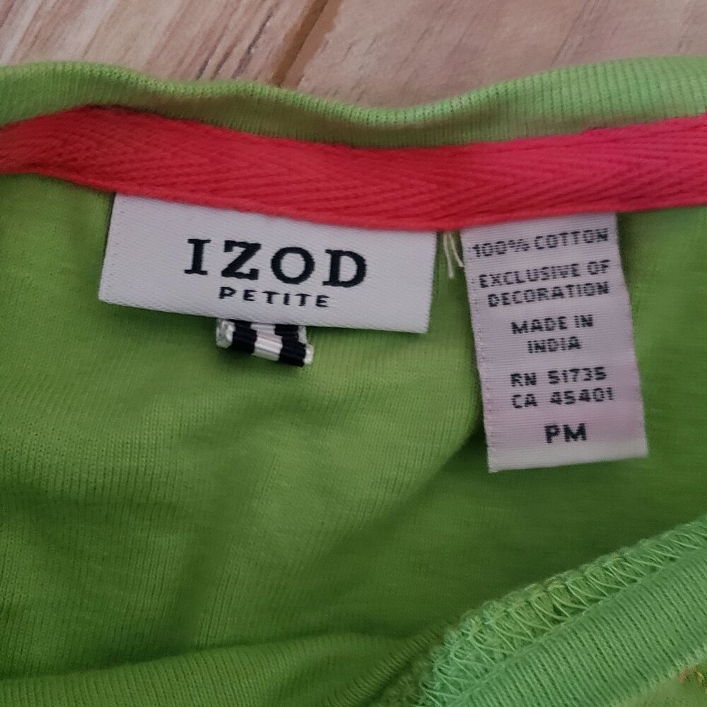 Vintage 90s Izod Womens Petite Green Floral Embroidered Short Sleeve‎ T-Shirt PM - Picture 4 of 7